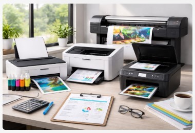 Printer Buying Guide showing inkjet and laser printers side by side