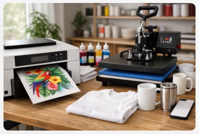 what is a sublimation printer printing a colorful design on sublimation paper