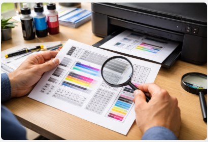 how to analyze printer test page results showing streaks faded colors and alignment issues