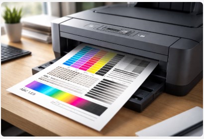 inkjet printer test page showing color blocks and print quality patterns