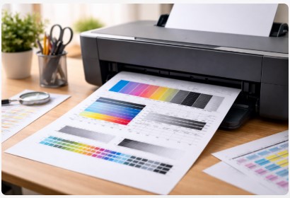 printer quality test page showing color bars and alignment patterns