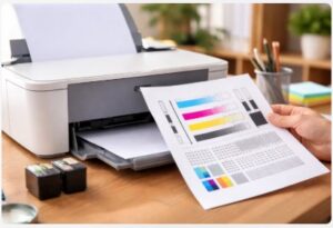 Why Test Page Is Important - printer test page showing color bars and alignment patterns for troubleshooting