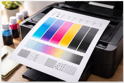Printer test page colors meaning chart showing cyan magenta yellow black bands